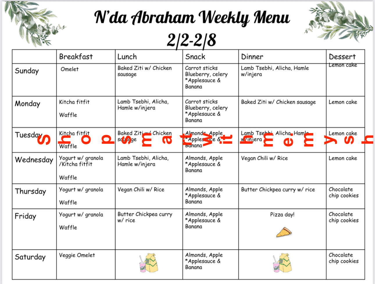 Weekly Menu Template