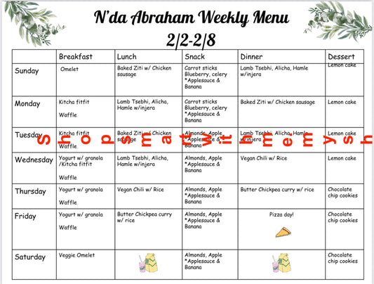 Weekly Menu Template